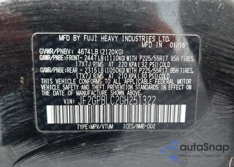 2016 Subaru Crosstrek Hybrid Touring из США, поврежденный, VIN JF2GPBLC2GH251322